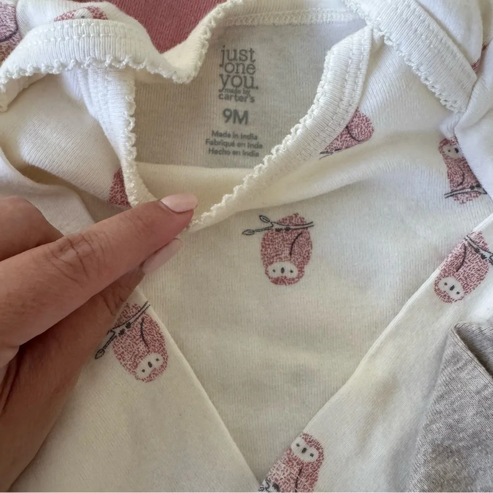Just One Long Sleeve Bodysuits Set of 3 - Pink, Cream, Gray Owl and Floral 9M